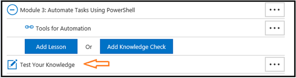 Title: The Assemble page in MLX studio, showing that the full course assessment appears at the end of the final module.  - Description: The Assemble page in MLX studio, showing that the full course assessment, called “Test Your Knowledge”, has been entered correctly and appears at the end of the final module.  